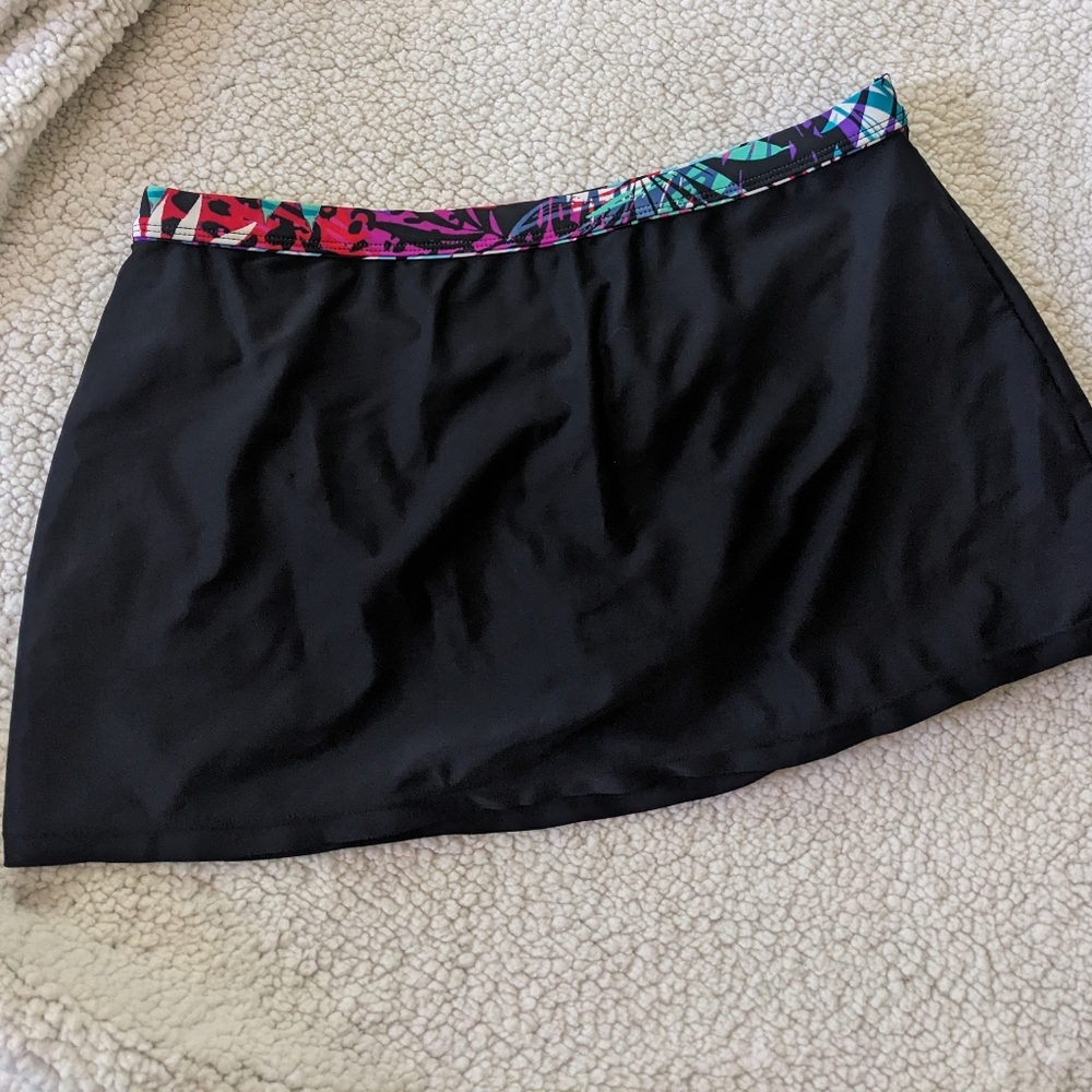 Black Swim Skirt with Multicolor Waistband